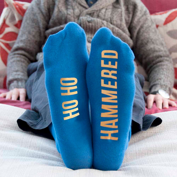 Personalised Cobalt Blue & Canary Yellow Christmas Day Socks available to buy at www.giftsfinder.co.uk