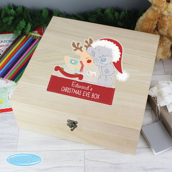 Personalised Colourful Tiny Tatty Teddy Large Wooden Christmas Eve Box available to buy at www.giftsfinder.co.uk