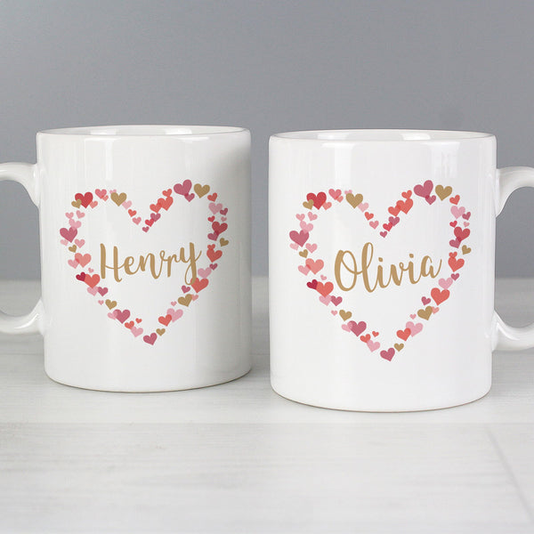 Personalised Confetti Hearts Wedding Mug Set available to buy at www.giftsfinder.co.uk