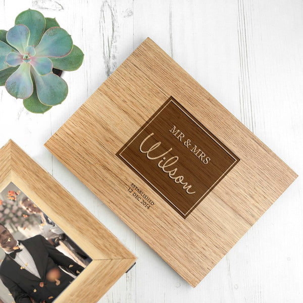 Personalised Contemporary Mr & Mrs Midi Oak Photo Cube Keepsake Box available to buy at www.giftsfinder.co.uk