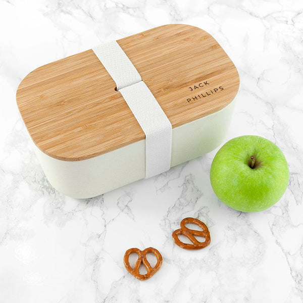 Personalised Contemporary White Bamboo Lunch Box available to buy at www.giftsfinder.co.uk