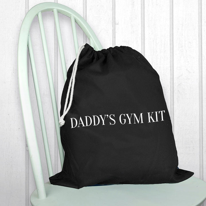 Personalised Cotton Black Gym Bag available to buy at www.giftsfinder.co.uk