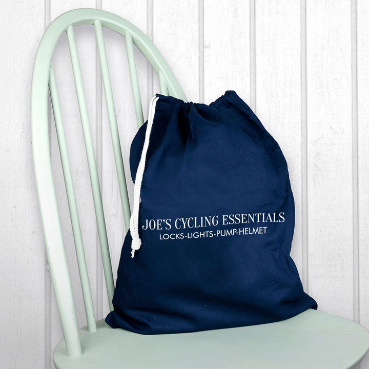 Personalised Cotton Navy Gym Bag available to buy at www.giftsfinder.co.uk