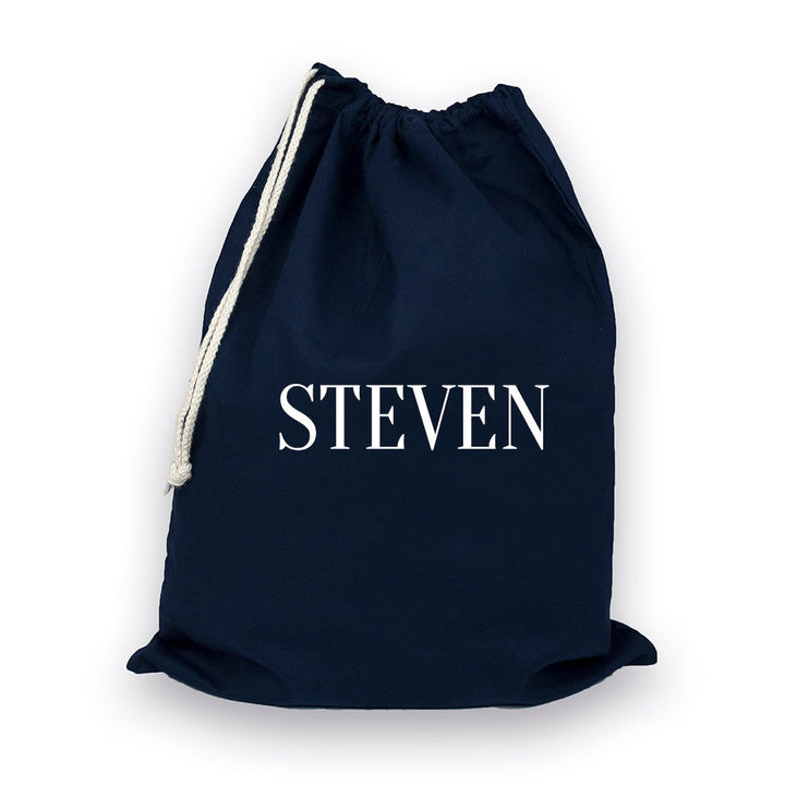 Personalised Cotton Navy Gym Bag available to buy at www.giftsfinder.co.uk