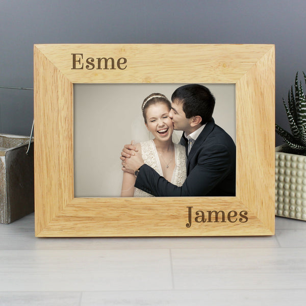 Personalised Couples 6x4 Oak Finish Photo Frame available to buy at www.giftsfinder.co.uk