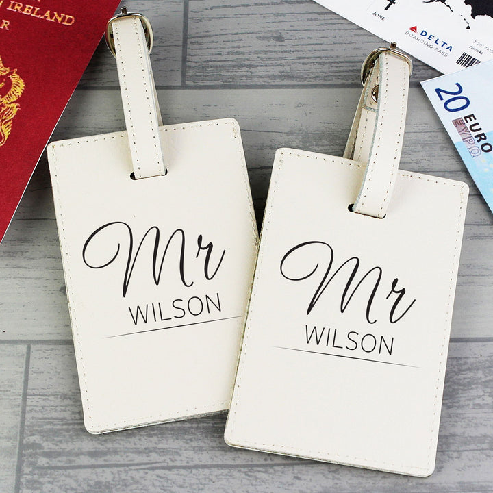 Personalised Couples Classic Cream Luggage Tags available to buy at www.giftsfinder.co.uk