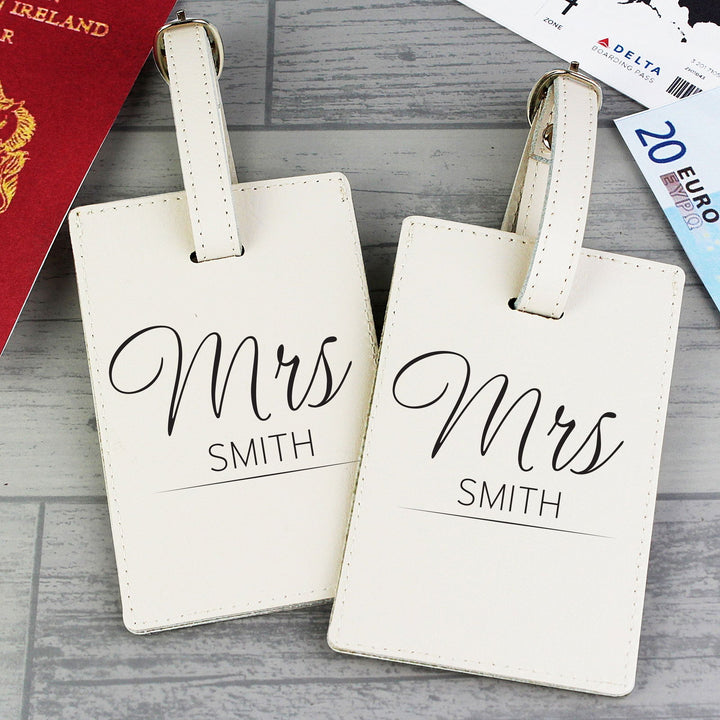 Personalised Couples Classic Cream Luggage Tags available to buy at www.giftsfinder.co.uk