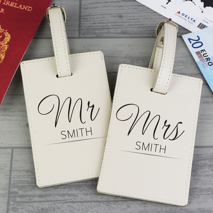 Personalised Couples Classic Cream Luggage Tags available to buy at www.giftsfinder.co.uk