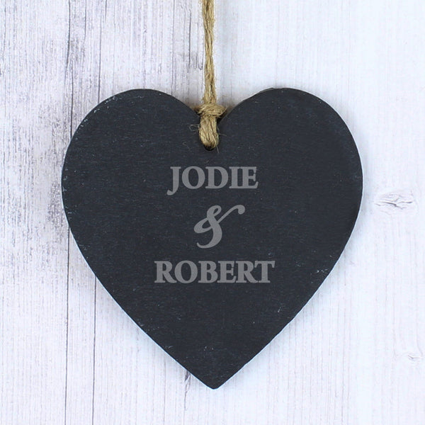 Personalised Couples Slate Heart Decoration available to buy at www.giftsfinder.co.uk