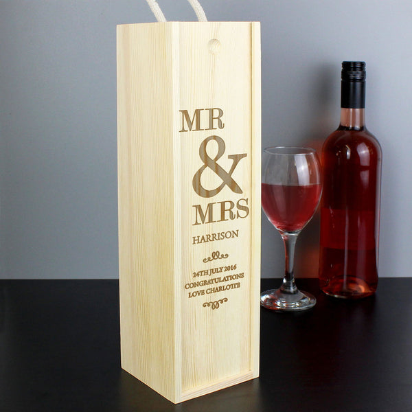 Personalised Couples Wooden Wine Bottle Box available to buy at www.giftsfinder.co.uk