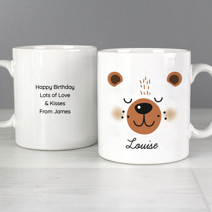 Personalised Cute Bear Face Mug available to buy at www.giftsfinder.co.uk