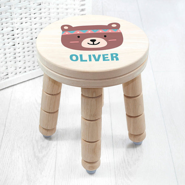 Personalised Cute Bear Kids Stool available to buy at www.giftsfinder.co.uk