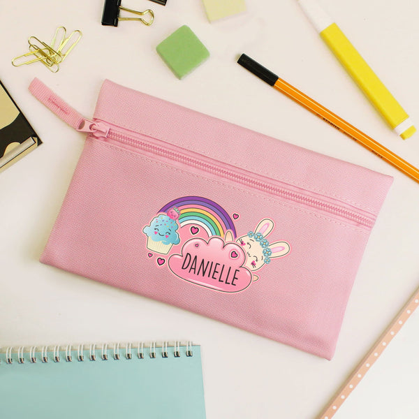 Personalised Cute Bunny Pink Pencil Case available to buy at www.giftsfinder.co.uk