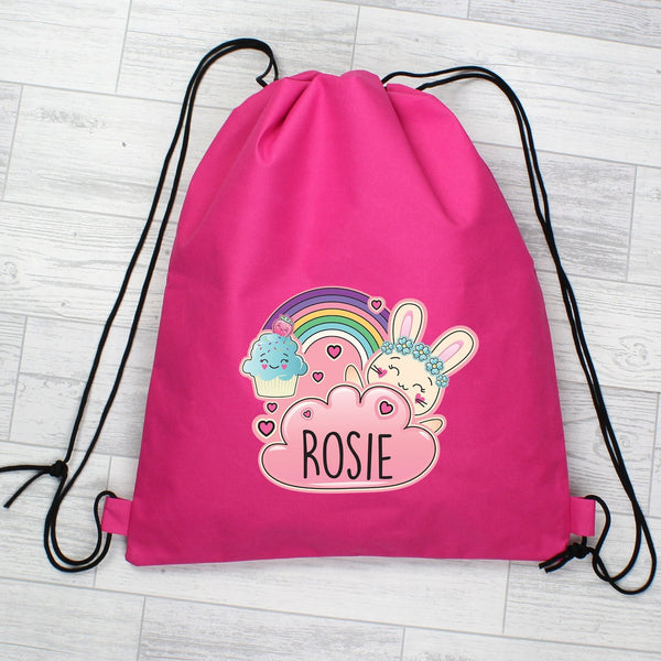 Personalised Cute Bunny Pink Swim & Kit Bag available to buy at www.giftsfinder.co.uk