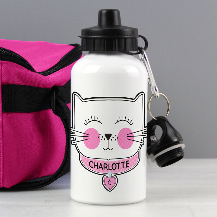 Personalised Cute Cat Drinks Bottle available to buy at www.giftsfinder.co.uk