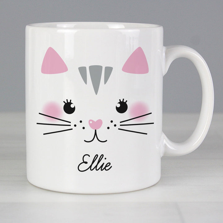 Personalised Cute Cat Face Mug available to buy at www.giftsfinder.co.uk