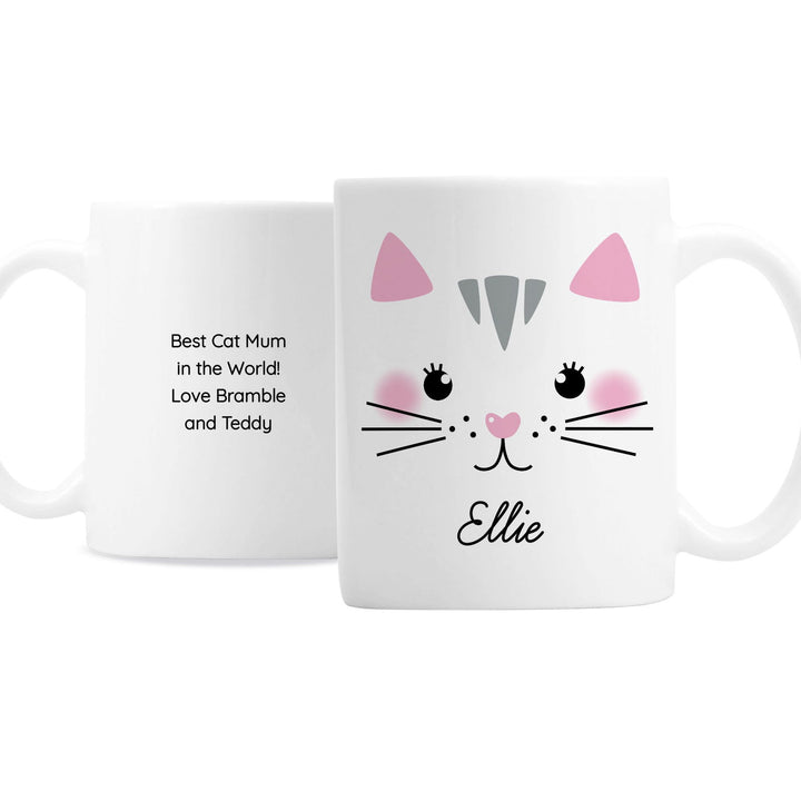 Personalised Cute Cat Face Mug available to buy at www.giftsfinder.co.uk