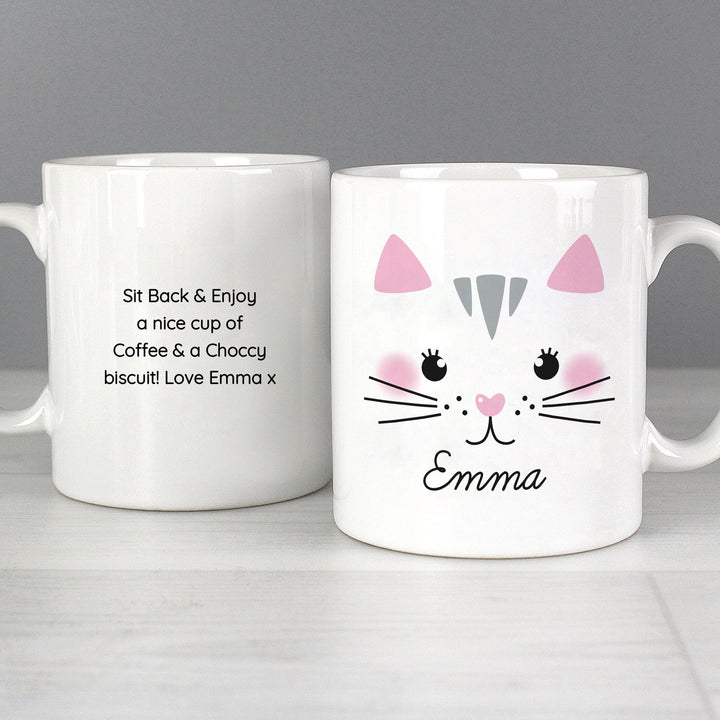 Personalised Cute Cat Face Mug available to buy at www.giftsfinder.co.uk