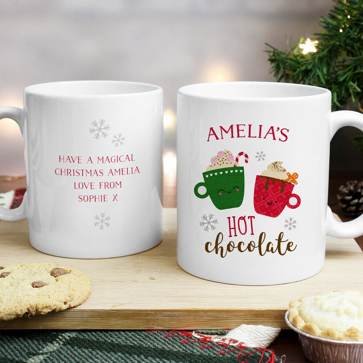 Personalised Cute Christmas Hot Chocolate Mug available to buy at www.giftsfinder.co.uk