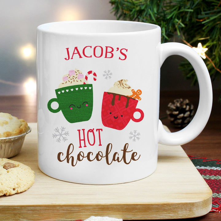 Personalised Cute Christmas Hot Chocolate Mug available to buy at www.giftsfinder.co.uk