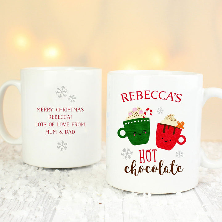 Personalised Cute Christmas Hot Chocolate Mug available to buy at www.giftsfinder.co.uk