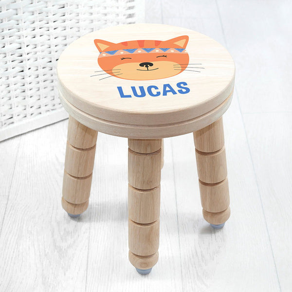 Personalised Cute Kitten Kids Stool available to buy at www.giftsfinder.co.uk