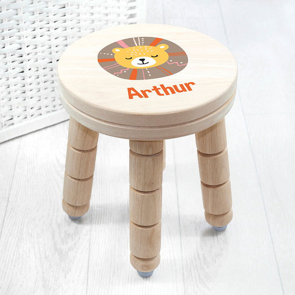 Personalised Cute Lion Kids Stool available to buy at www.giftsfinder.co.uk