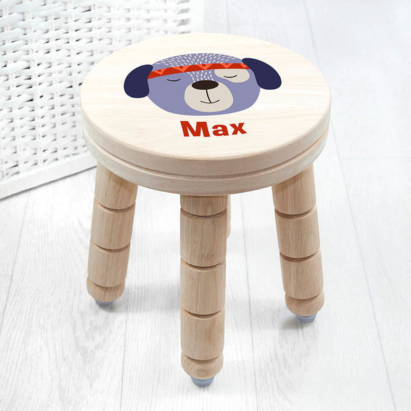 Personalised Cute Puppy Kids Stool available to buy at www.giftsfinder.co.uk