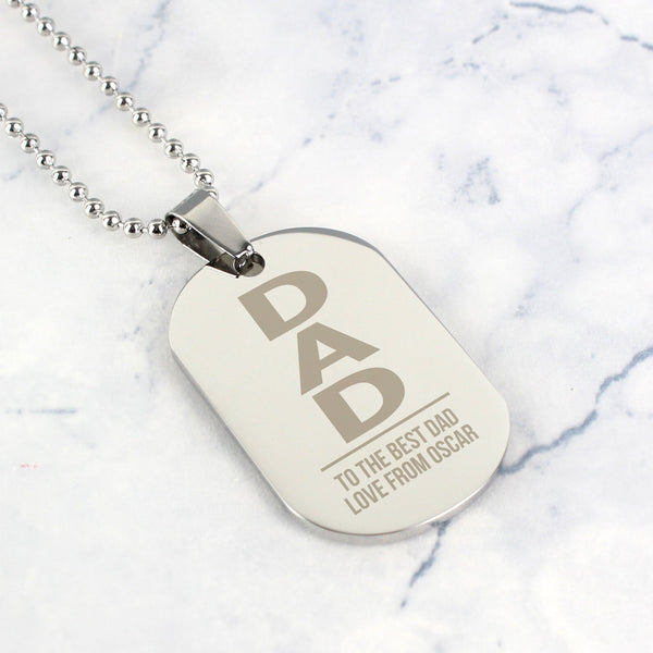 Personalised Dad Stainless Steel Dog Tag Necklace available to buy at www.giftsfinder.co.uk