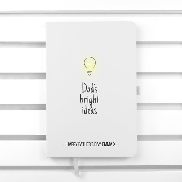 Personalised Dad's Bright Ideas A5 Notebook available to buy at www.giftsfinder.co.uk