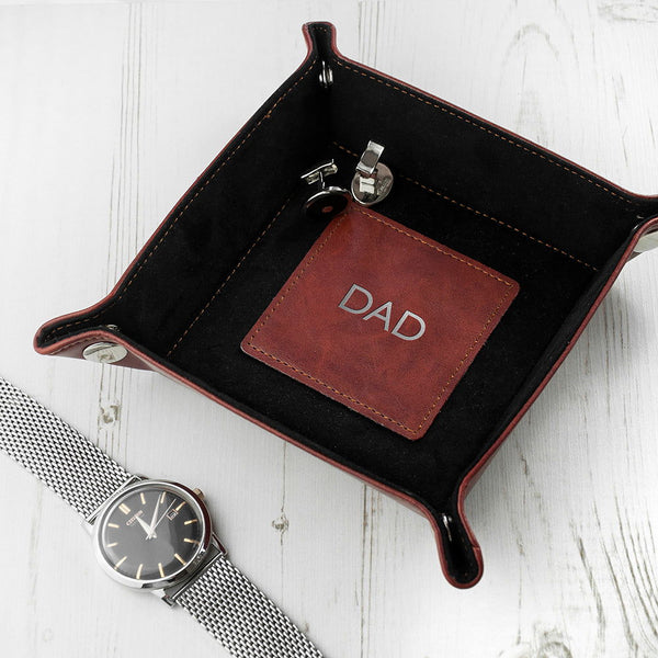 Personalised Dad's Luxury Brown Valet Tray available to buy at www.giftsfinder.co.uk