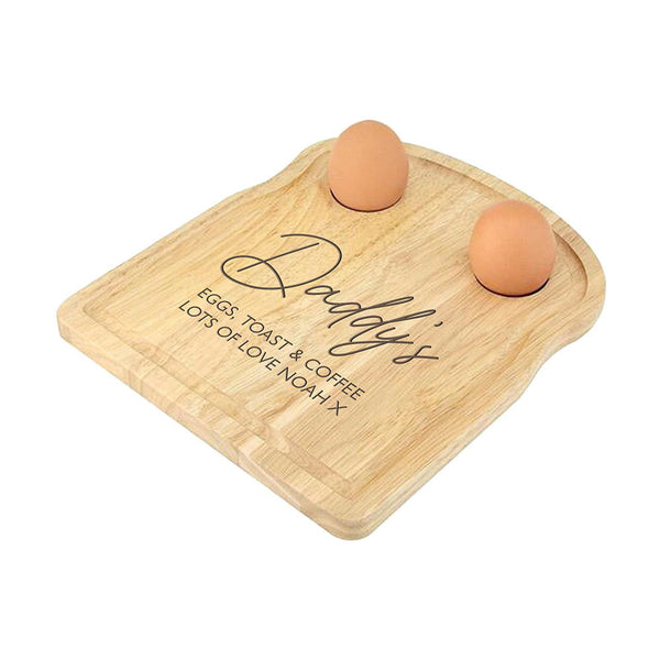 Personalised Dad's Wooden Egg And Toast Plate available to buy at www.giftsfinder.co.uk