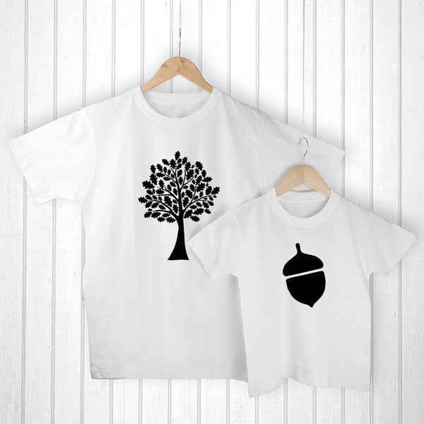 Personalised Daddy And Me Acorn White T-Shirts available to buy at www.giftsfinder.co.uk