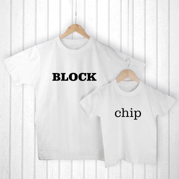 Personalised Daddy And Me Chip Off The Old Block White T-Shirts available to buy at www.giftsfinder.co.uk