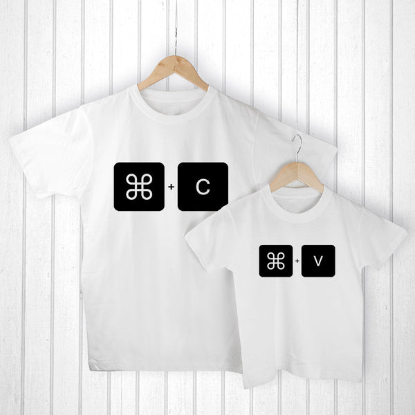 Personalised Daddy And Me Command+V White T-Shirts available to buy at www.giftsfinder.co.uk