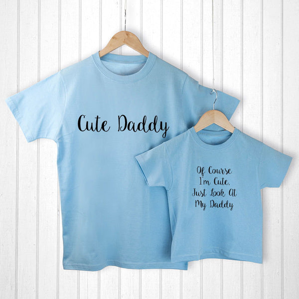 Personalised Daddy And Me Cuties Blue T-Shirts available to buy at www.giftsfinder.co.uk