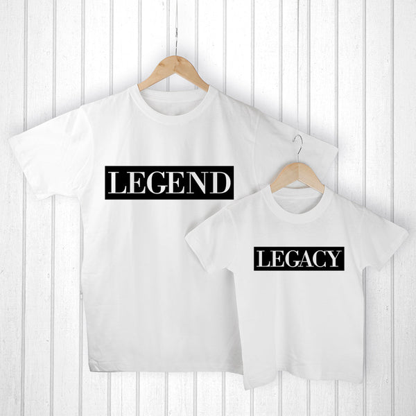 Personalised Daddy And Me Legendary White T-Shirts available to buy at www.giftsfinder.co.uk