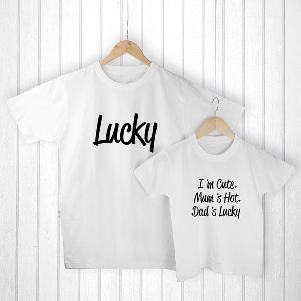 Personalised Daddy And Me Lucky White T-Shirts available to buy at www.giftsfinder.co.uk