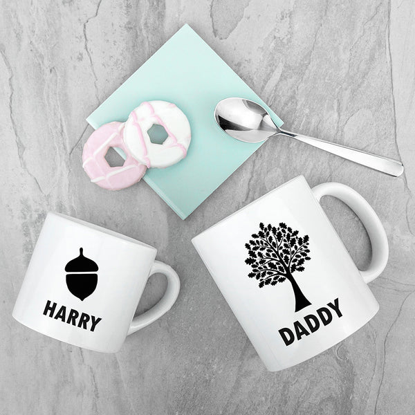 Personalised Daddy & Me Acorn Mugs available to buy at www.giftsfinder.co.uk