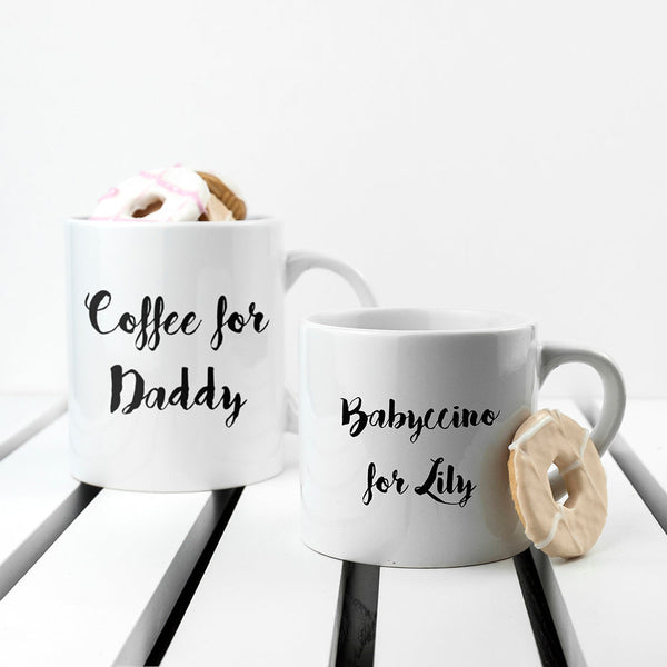 Personalised Daddy & Me Coffee And Catch Up Mugs available to buy at www.giftsfinder.co.uk