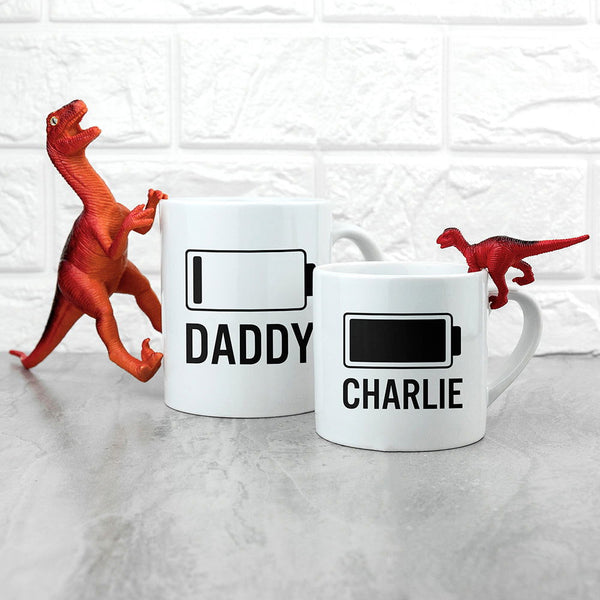 Personalised Daddy & Me Low Battery Mugs available to buy at www.giftsfinder.co.uk