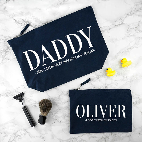 Personalised Daddy & Me Navy Wash Bags available to buy at www.giftsfinder.co.uk