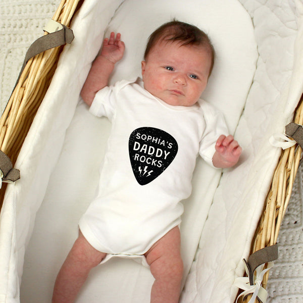 Personalised Daddy Rocks 0-3 Months Baby Vest available to buy at www.giftsfinder.co.uk