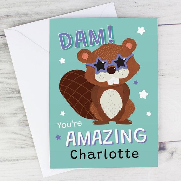 Personalised Dam You're Amazing Card available to buy at www.giftsfinder.co.uk