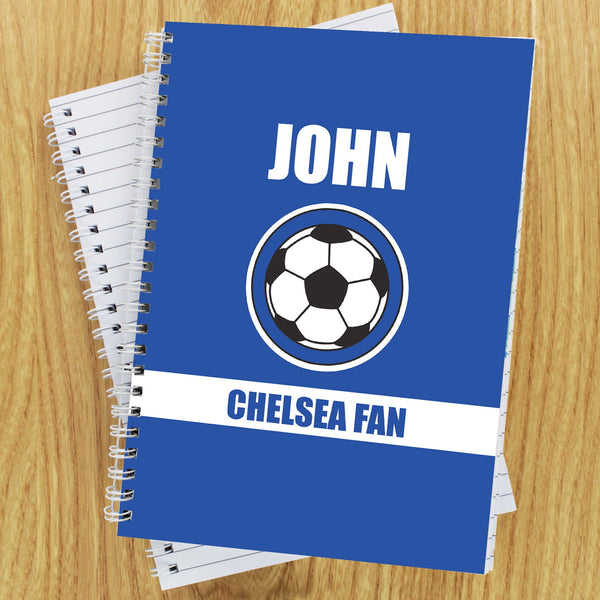 Personalised Dark Blue Football Fan A5 Notebook available to buy at www.giftsfinder.co.uk