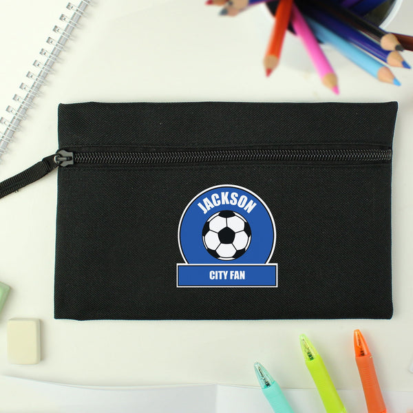 Personalised Dark Blue Football Fan Pencil Case available to buy at www.giftsfinder.co.uk