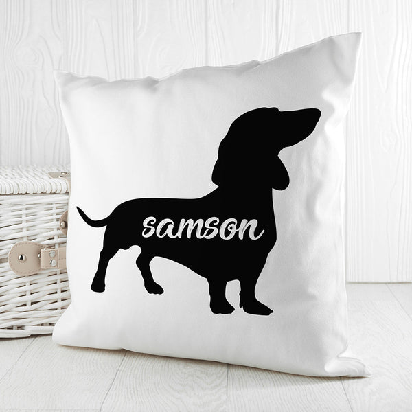 Personalised Daschund Silhouette Cushion Cover available to buy at www.giftsfinder.co.uk