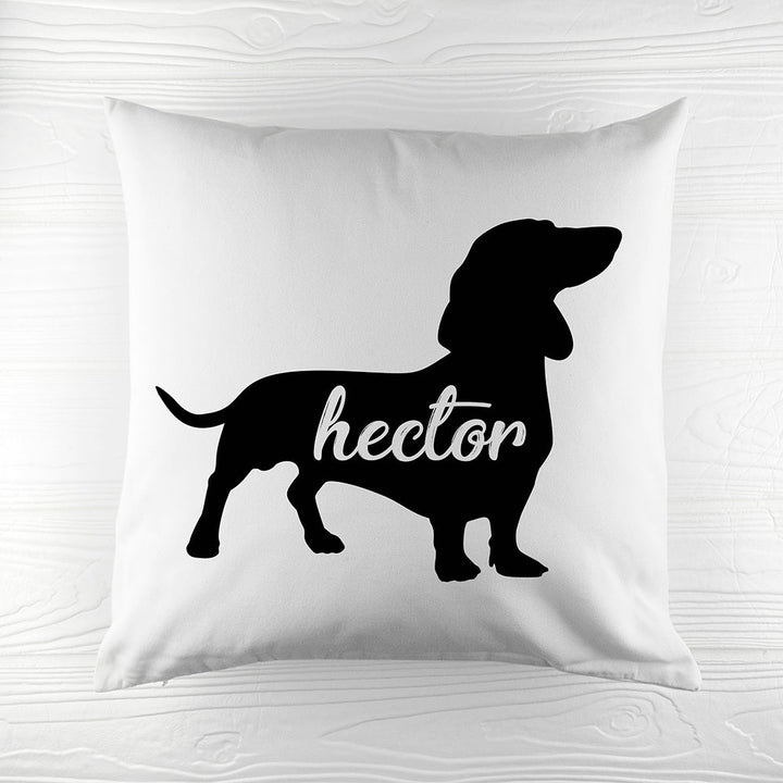 Personalised Daschund Silhouette Cushion Cover available to buy at www.giftsfinder.co.uk