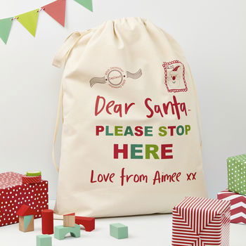 Personalised Dear Santa Christmas Sack available to buy at www.giftsfinder.co.uk