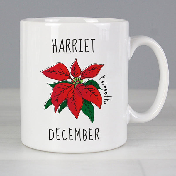 Personalised December Birth Flower - Poinsetta Mug available to buy at www.giftsfinder.co.uk